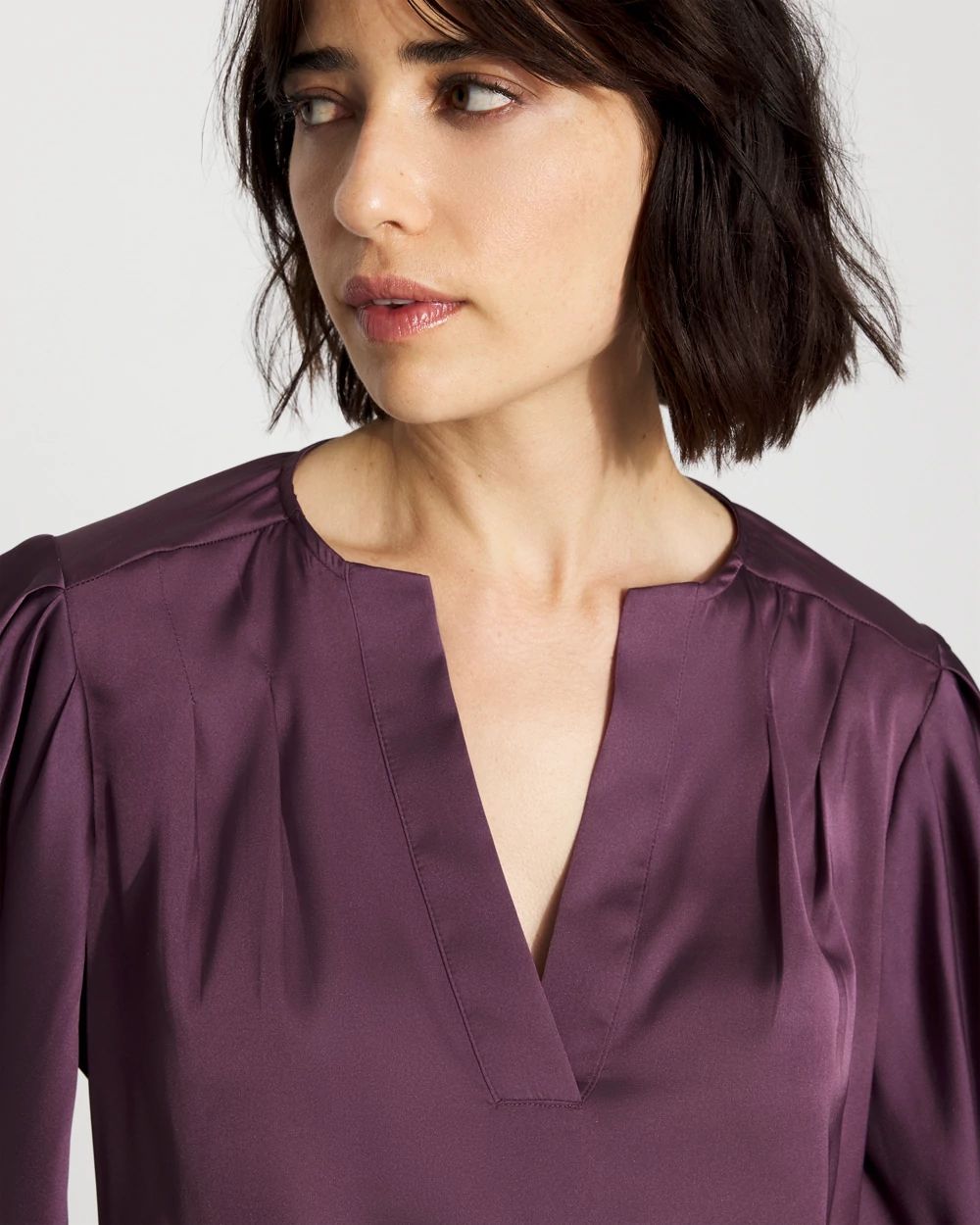mamu online✴︎ Volume sleeve satin blouse Long Sleeve Twisted Neck Satin Blouse | White House Black Market